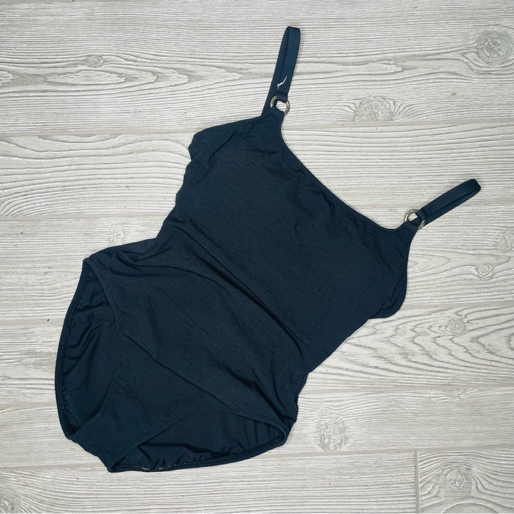 Vintage Leilani black one piece swimsuit swimwear with round metal detail 6